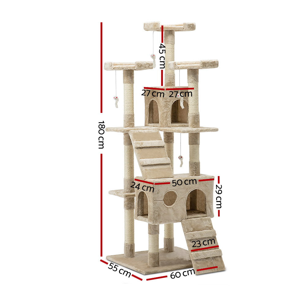Cat Tree 180cm Trees Scratching Post Scratcher Tower Condo House Furniture Wood Beige