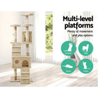 Cat Tree 180cm Trees Scratching Post Scratcher Tower Condo House Furniture Wood Beige