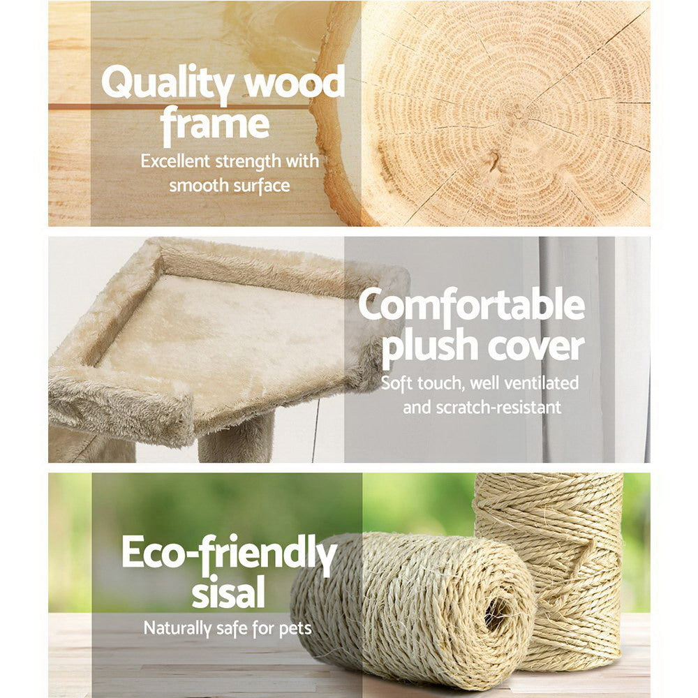 Cat Tree 180cm Trees Scratching Post Scratcher Tower Condo House Furniture Wood Beige